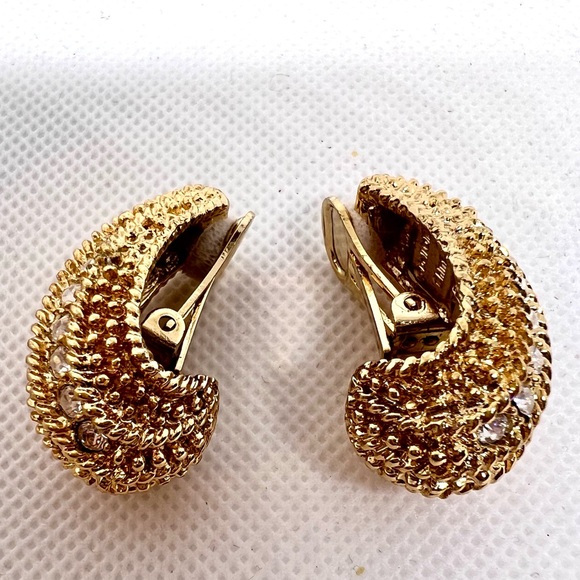 Vintage Louis Dell ‘Olio Gold Plated Pave’ Rhinestone Clip On Earrings EUC - Picture 9 of 11